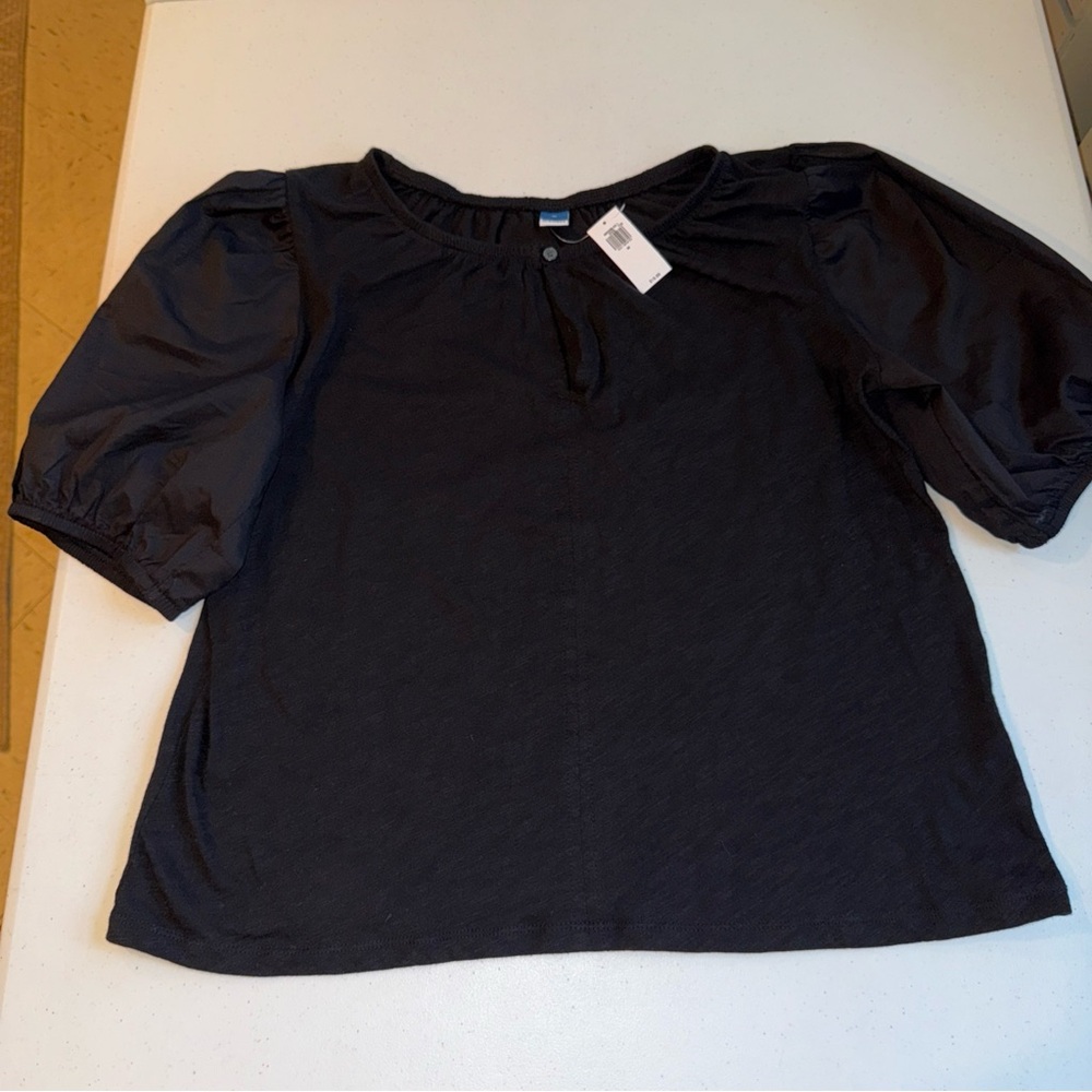 Old navy woman’s Puff-Sleeve Blouse Sz medium‎  black New NWT - Picture 3 of 14